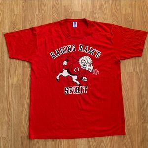 Raging Ram’s Spirit T-shirt Large Russell Athletic Red 80’s Vtg Single Stitch